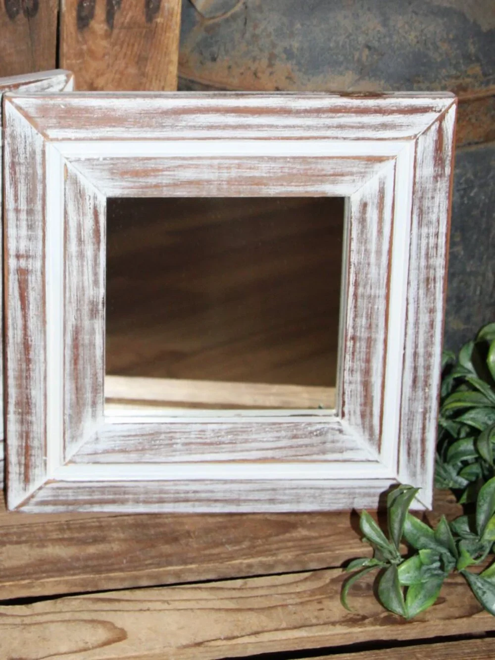 Pair of VTG White Shabby Distressed Farmhouse Wall Decor Accent Mirrors